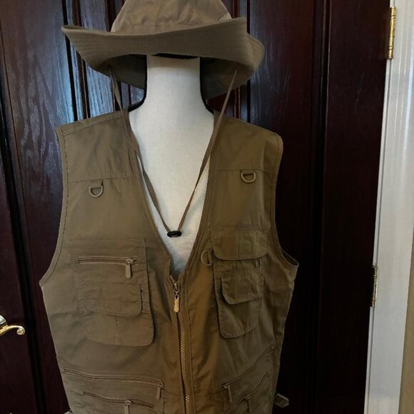 Janmercy 2-Piece Men's Work/Fishing Vest with Hat Lightweight Safari Hunting-XL - Picture 2 of 7